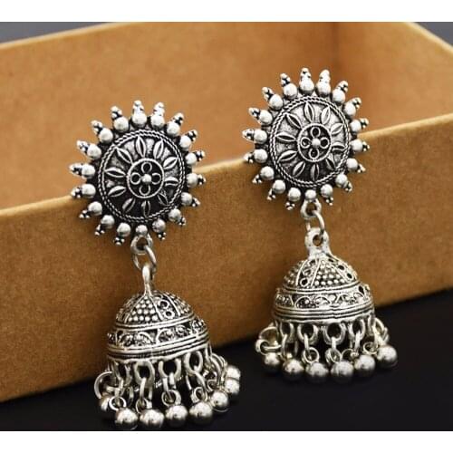 Vintage Ethnic Gypsy Indian palace bell Earrings For Women Boho Jewelry Ladies Retro Round Bell Tassel Hollow Jhumka Earrings