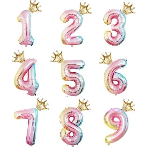 2 pieces 32 inch number aluminum foil balloon children happy birthday holiday party anniversary crown decoration supplies