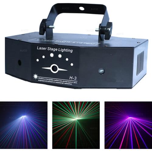 AUCD 3 Head 500mW RGB Rotation Moving Ray Projector Laser Lights DMX Sound Beam Lamp Disco Xmas DJ Party Show Stage Lighting H-3