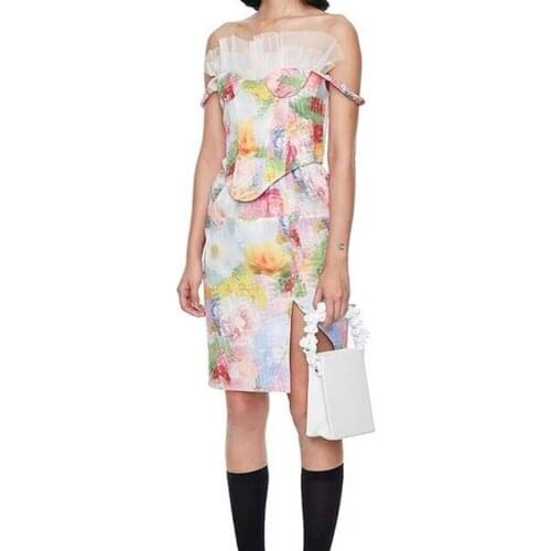 High Quality Flower Sets Women Two Piece Top and Mini Skirt Women Two Piece Outfits Sexy Flower Printed Tops and Skirts