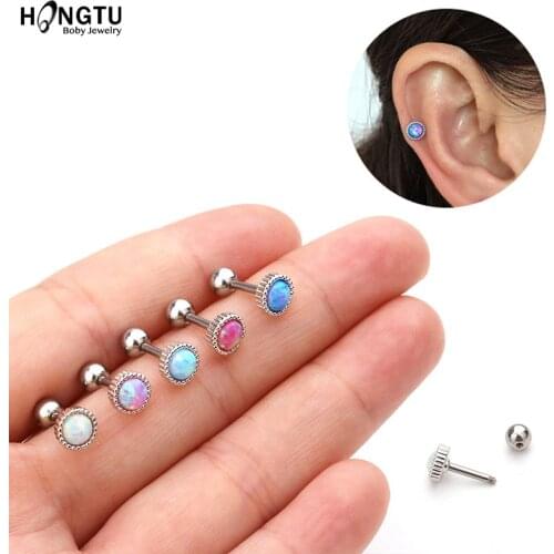 1PC 5mm Top Opal Ear Cartilage Tragus Helix Stud Earring Piercing Body Jewelry 16G Stainless Steel Studs Women Accessories 2020