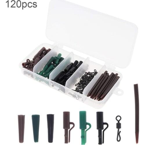 120pcs Carp Fishing Tackle Box Kit Carp Fishing Bait Accessories Fishing Gear Quick-Change Swivels Anti-Tangle Sleeves Lead Clip