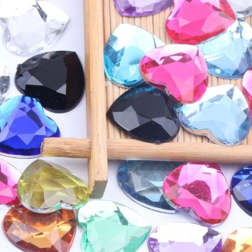 20mm 500pcs Flat Back Facets Acrylic Rhinestones Heart Shape Many Colors Glue On Beads DIY Crafts Garments Decorations