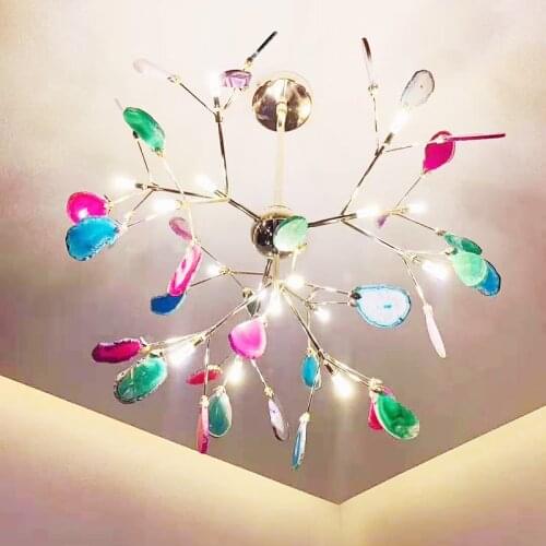 Natural agate slices chandelier D78 H55cm 20 pcs G4 led bulb 100W for living room foyer dining room lobby villa kitchen hall