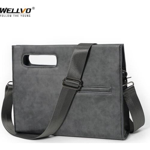 2021 Mens Small Briefcase Business Office PU Leather Simple Handbag Man Vintage Hand Messenger Bags File Shoulder Bags X208C