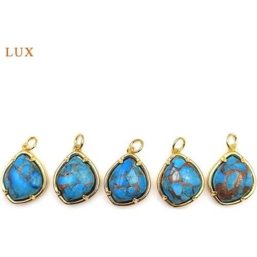3pcs Natural Turquoise Fashion Pendants for Necklace Jewelry Handmade Gold Plated Gemstone Circle Pendants Healing Special Gift