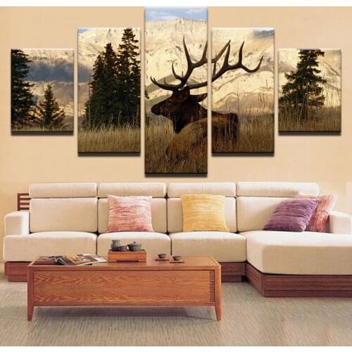 5 Pieces Mountain Bull Elk Pictures Animal Deer Posters Canvas HD Prints Paintings Wall Art For Living Room Home Decoration