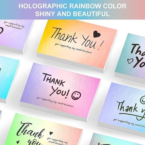 50pcs 5*9cm Colorful Laser Thank You Cards for Supporting My Small Business Order Shopping Purchase Thanks Greeting Card