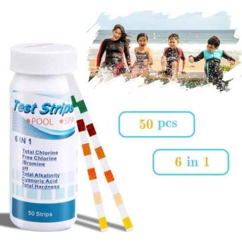 50 Pcs Pool Water Quality 6-In-1 Swimming Pool Test Paper Residual Chlorine PH Value Alkalinity Hardness Test Strip A Bottle
