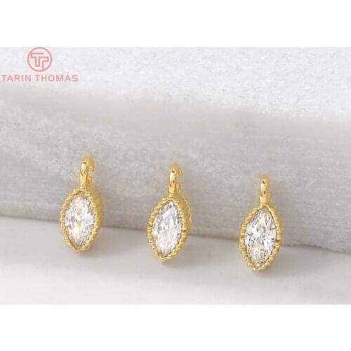 10PCS 3x6.5MM Hole 1MM 24K Gold Color Plated Brass with Zircon Horse Eyes Charms Pendants High Quality Diy Jewelry Accessories