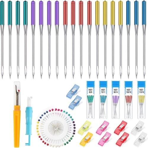 18Pcs Anti-Jumping Sewing Machine Needle Sewing Clips Inserter Automatic Needle Threader Seam Ripper for Craft Sewing Tools