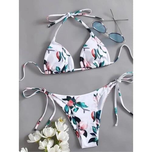 Leaf Print Bikini 2021 Bandage Bikini Set Push Up Swimsuit Women Hollow Out Swimwear Brazilian Bathing Suit Summer Beach Wear