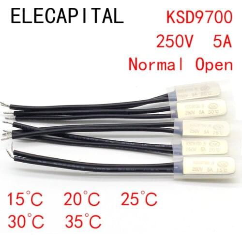 1pcs KSD9700 250V 5A Bimetal Disc Temperature Switch N/O Thermostat Thermal Protector 15 20 25 30 35 degrees centigrade