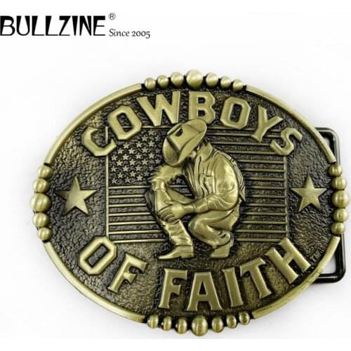 Bullzine cowboy belt buckle with antique brass finish FP-03556-1 suitable for 4cm width belt