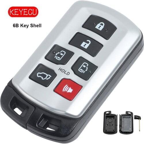 Keyecu 6 Button Car Alarm Housing Key cover Smart Remote Key Shell Case for Toyota Sienna With Insert Emergenc Key Blade