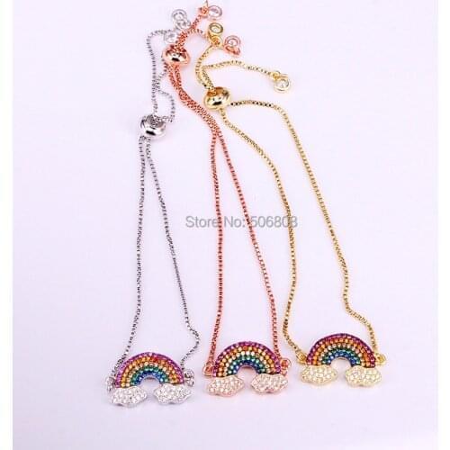 6PCS, Rainbow Colorful CZ Connector Statement Bracelets For Women Girl Jewelry