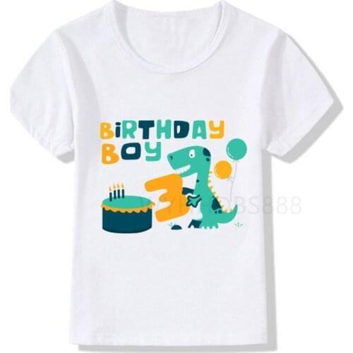 24M-8T Kids Dinosaur Cartoon Birthday Number White T Shirt Boys and Girls Summer Dino Top Birthday Gift Cute T Shirt