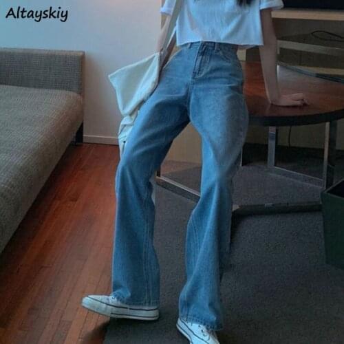 Jeans Women Popular Solid Basic Female Trousers High Waist Wide Leg Denim Streetwear Full Length Vintage BF Casual Loose Fashion