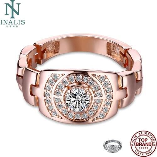 INALIS Romantic Wedding Rose Gold Plated Geometric Rings For Women And Men Full Clear Cubic Zirconia Unisex Ring Fashion Jewelry