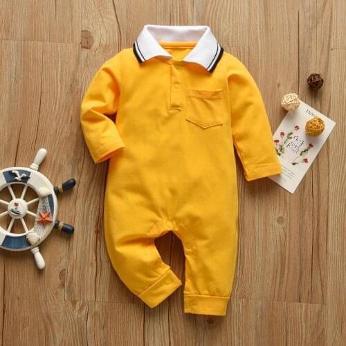 Newborn Baby Boy Rompers Solid Color Gentleman Style Long Sleeve Jumpsuit Cotton Infant Clothing Autumn Toddler Baby Clothes