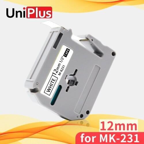 UniPlus MK231 MK-231 Compatible Brother M-K231 Label Tape MK 12mm Black on White for Brother P-Touch Label Maker PT70 PT80 PT110