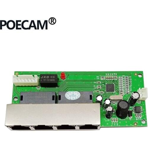 Mini 5 port 10/100mbps network switch 5-12v wide input voltage smart ethernet pcb rj45 module with led built-in