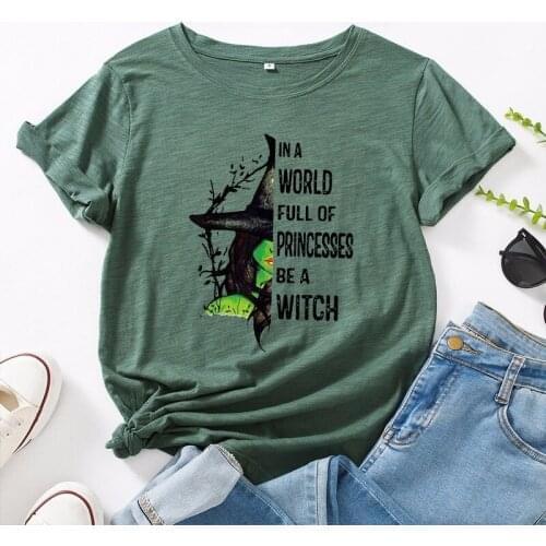 Fashion Summer T Shirt Women Plus Size 5XL Cotton Halloween Witch Print Female Short Sleeve Tshirts Casual Lady Tops Tee