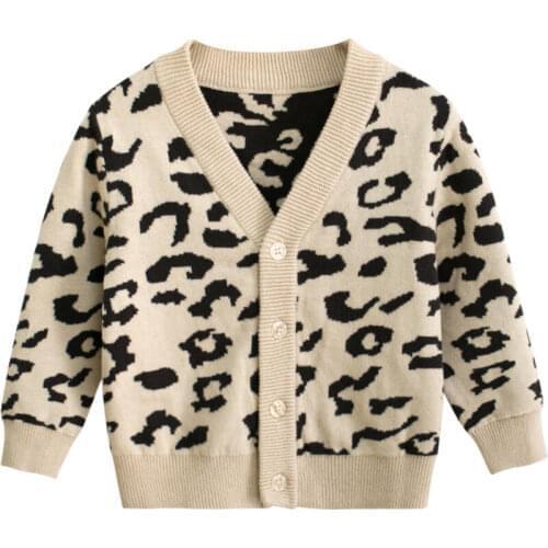 2020 New Baby Kids Girls Tops Autumn Warm Leopard Print Button Coat Cotton Sweater Long Sleeveless V Neck Cardigans Shirt 1-7T