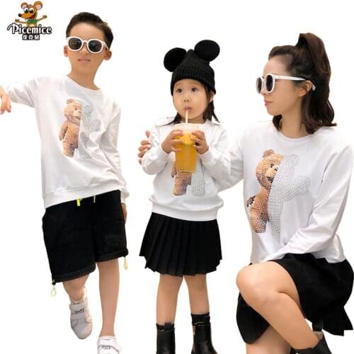 Family Matching Clothes Embroidery Cartoon T Shirt Father Mother Child Sweaters Outfit Soft Mom Dad Kids Clothing Family Look