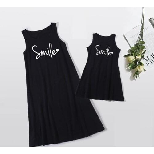 Sleeveless Mother Daughter Matching Dresses Family Set Summer Mom Mum Baby Mommy and Me Clothes Women Girls Cotton T-shirt Dress