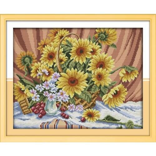 Sunflower Printed Canvas DMC Counted Chinese Cross Stitch Kits printed Cross-stitch set Embroidery Needlework DIY Home Decor