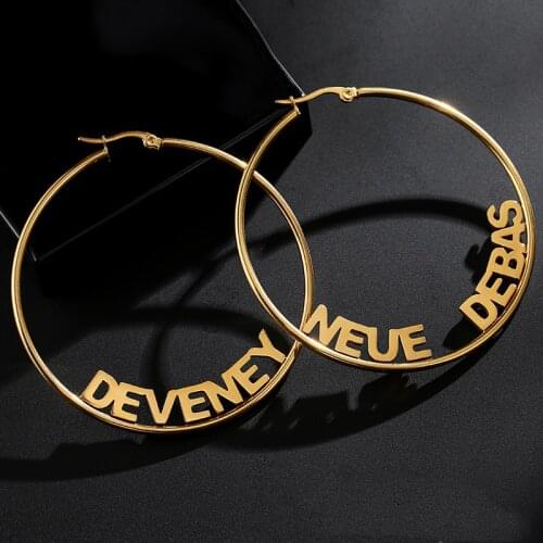 Custom Name Earrings Stainless Steel Personalized 70mm Name Hoops Earring Spiritual Jewelry for Women Gifts