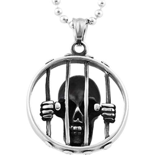 Retro 316L Titanium Black Stainless Steel Necklaces Pendants Men Skeleton Prison Pendant Skull Necklace Biker Punk Homme Sautoir