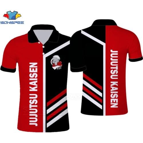 SONSPEE Anime Jujutsu Kaisen Gojo Satoru Polo Shirts Casual Print Anti-shrink Shirt Top Quality Men Clothing Summer Polos Tees