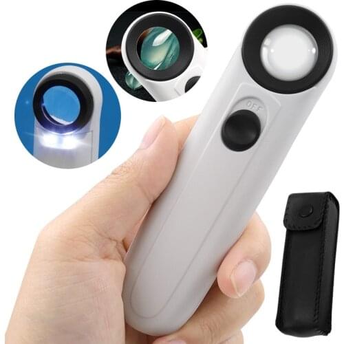 Handheld 40x Magnifier Magnifying Glass with 2 LED Light Handheld Magnifier Loupe Acrylic Lens Glass Loupe Jewelry Repair Tool