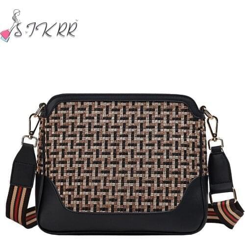 S.IKRR Fashion Big Bag Tweed Patchwork Womens Crossbody Handbags Wide Strap Designer Crossbody Bags For Women Shoulder Bag New