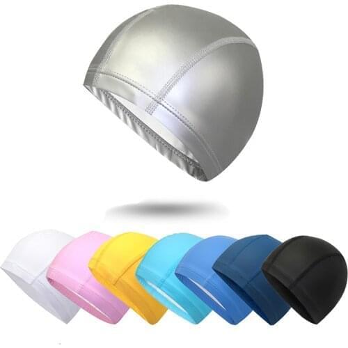 New 2020Elastic Waterproof PU Coating Swim Caps Swim Pool Unisex Swim Hats Free size Men&Women Ears Protection Swimming Cap