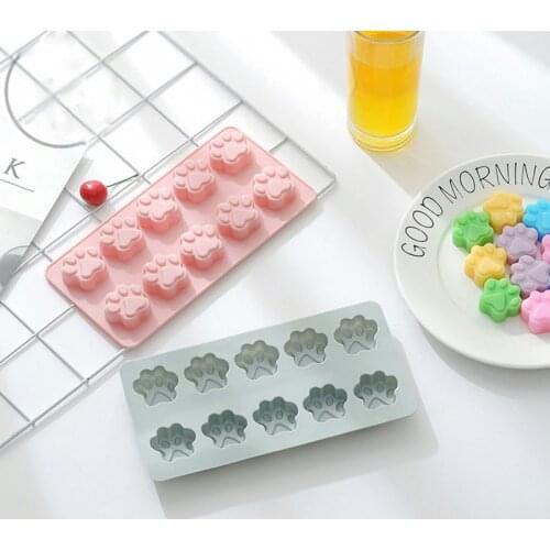 Cute 10 grid Cats footprints Silicone Tray Make Chocolate Candy Ice Jelly Mold DIY Children Cake Tools Wholesale
