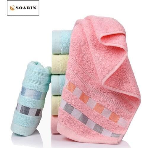 SOARIN Solid Plaid Printed 100% Cotton Hair Towel Toalha 34x75cm Face Towel Toalhas De Rosto Hand Towel Cotton Quick Dry Towel