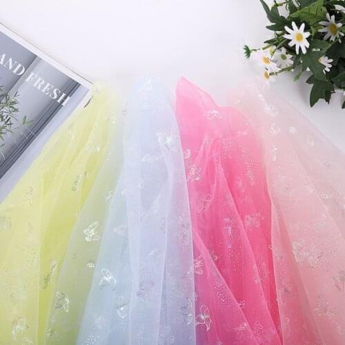 1Meter Tulle Mesh Fabric Rainbow Color Butterfly Floral Print Organza Fabrics for Girls Summer Dress Making Handmade Diy Cloth