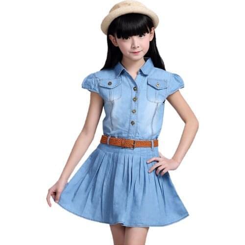 Cowboy Dress For Teens Girls Children Kids Denim Summer Dress Vestidos Clothes 4 5 6 7 8 9 10 11 12 14 Years Old New 2021