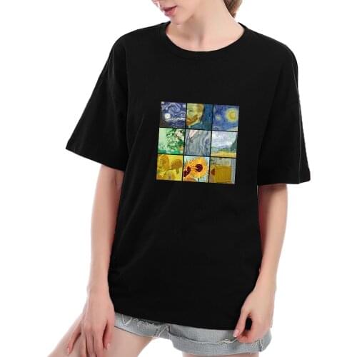 90s Vintage Tshirt Fashion Top Tees Female Van Gogh Harajuku Aesthetic Cotton T Shirts Women Oil Painting Ullzang Funny T-shirt