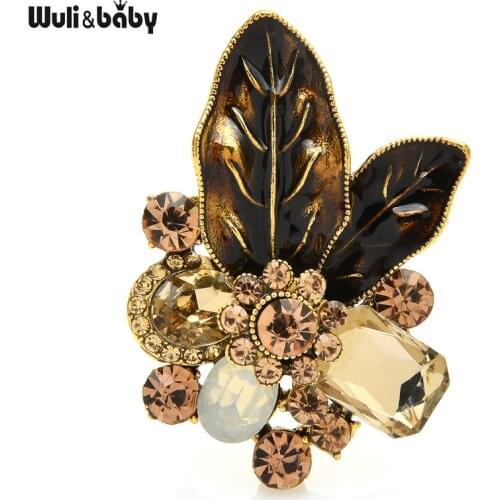 Wuli&baby Green Brown Rhinestone Flower Brooch Pins For Women Unisex 2-color Office Casual Brooches Gifts