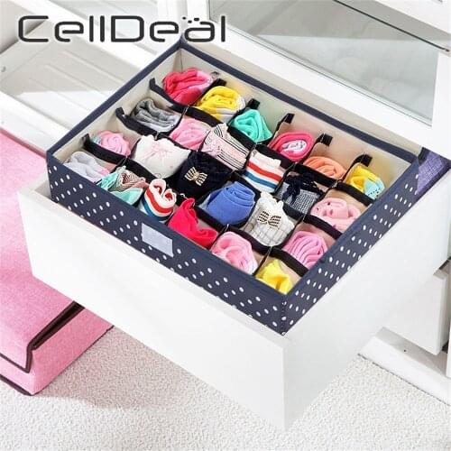 24 Grid Oxford Cloth Socks Storage Boxes Underwear Closet Drawer Organizer Foldable Washable Ties Organizer Storage with Covered
