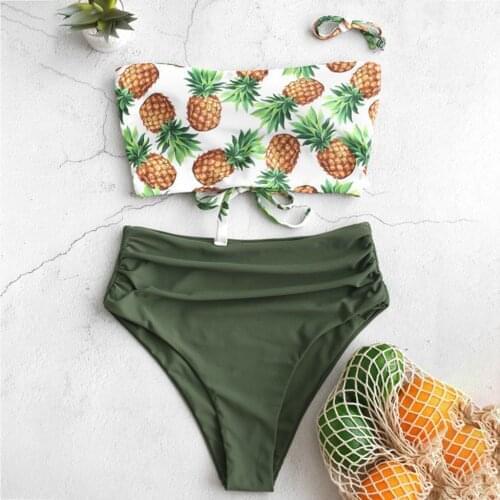 #Z30 Bandeau Bandage Bikini 2020 Swimwear Women Two Piece Bathing Suit Women Pineapple Print Bikini Set Swimwear Women Swimsuit