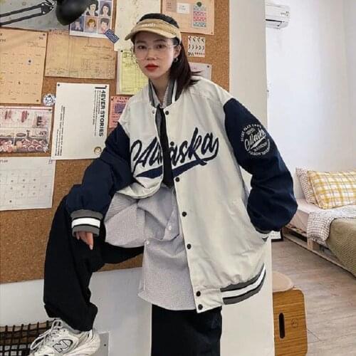 2021 spring and autumn new tooling Harajuku jacket loose letter printing button baseball uniform female stitching top trend