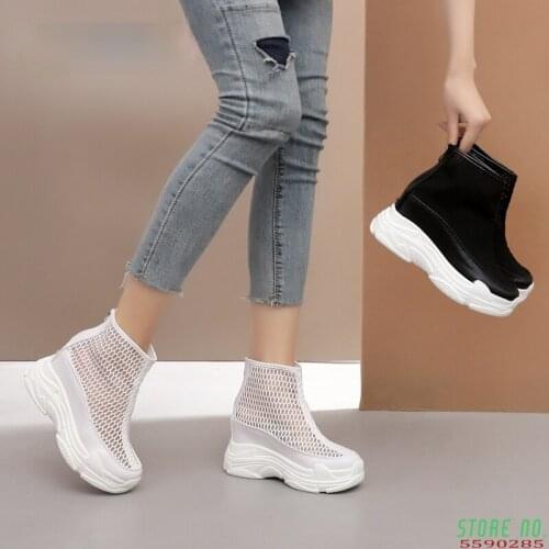 Womens Summer Boots Breathable Mesh High Heels Shoes For Women 2020 Summer Rubber Sole Women Ankle Boot Wedge Shoes
