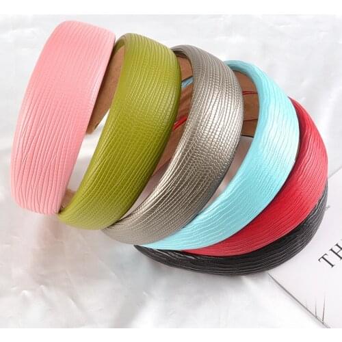 New Faux Leather Headband Women Simple PU Leathers Sponge Hairbands Fashion Wide Hair Hoops Female Striped Headbands