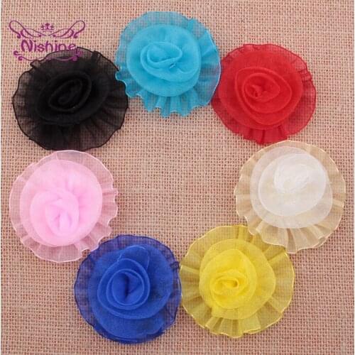10pcs/lot Solid Color Handmade Flowers Accessories Fashion Net Yarn Floral Headwear DIY Birthday Decoration Clothing Ornaments