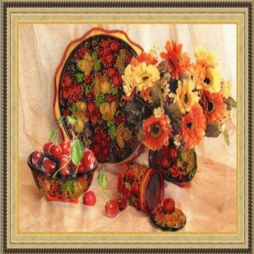 2020 Popular Embroidery Loving Khokhloma Cross Stitch Kit Sale with 14CT Aida Counted Canvas & Free Shipping for Home Decor